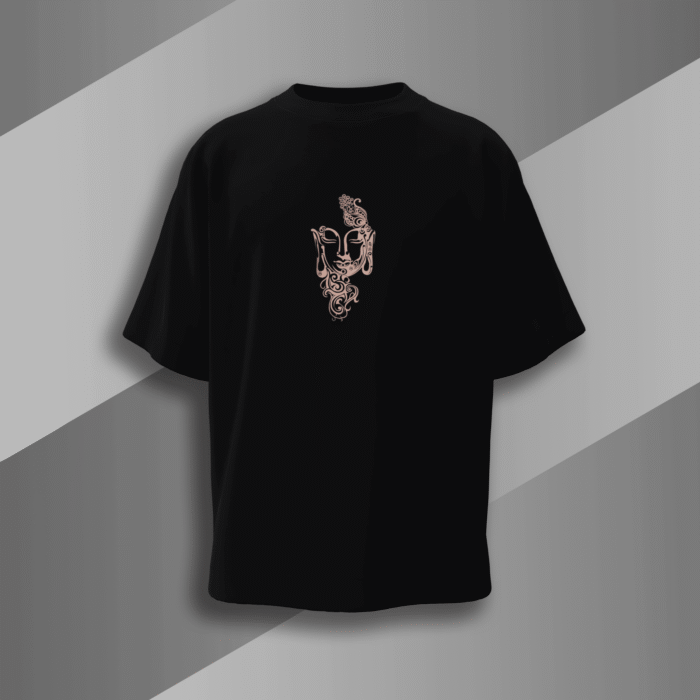 "Black oversized t-shirt featuring abstract Buddha face with 'Connect to the Self' quote, spiritual Indian streetwear by Bold Munk"