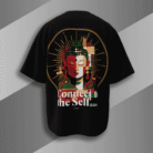"Black oversized t-shirt featuring abstract Buddha face with 'Connect to the Self' quote, spiritual Indian streetwear by Bold Munk"